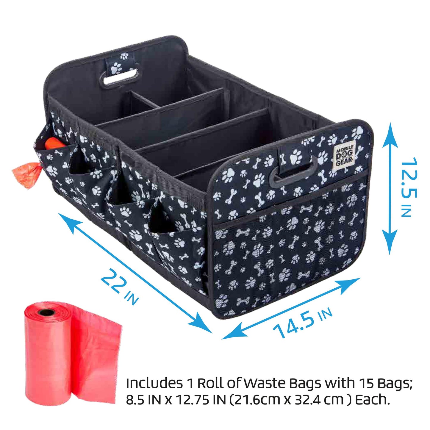 Dogssentials Collapsible Storage Organizer With Built-In Waste Bag Dispenser & 1 Bag Roll
